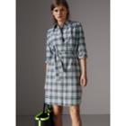 Burberry Burberry Lace Trim Collar Check Cotton Shirt Dress, Size: 02, Beige