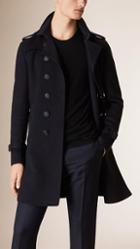 Burberry Leather Trim Cashmere Wool Trench Coat