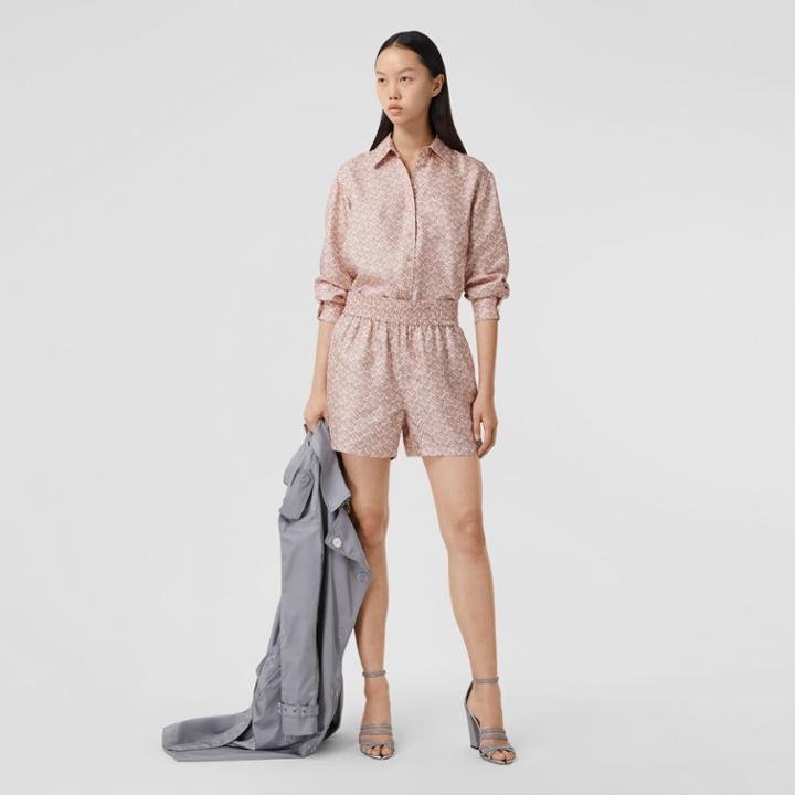 Burberry Burberry Monogram Print Silk Twill Shorts, Size: 02, Pink