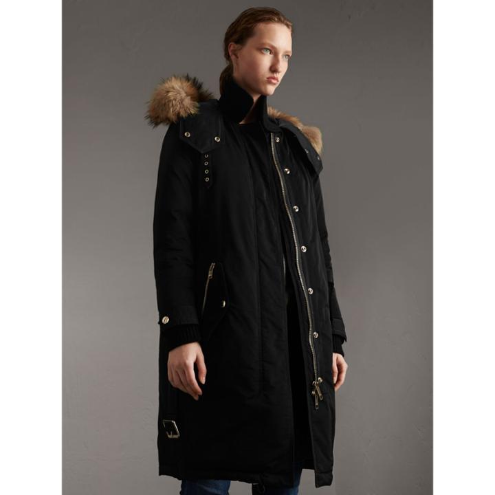 Burberry Burberry Down-filled Parka Coat With Detachable Fur Trim, Size: 04, Black