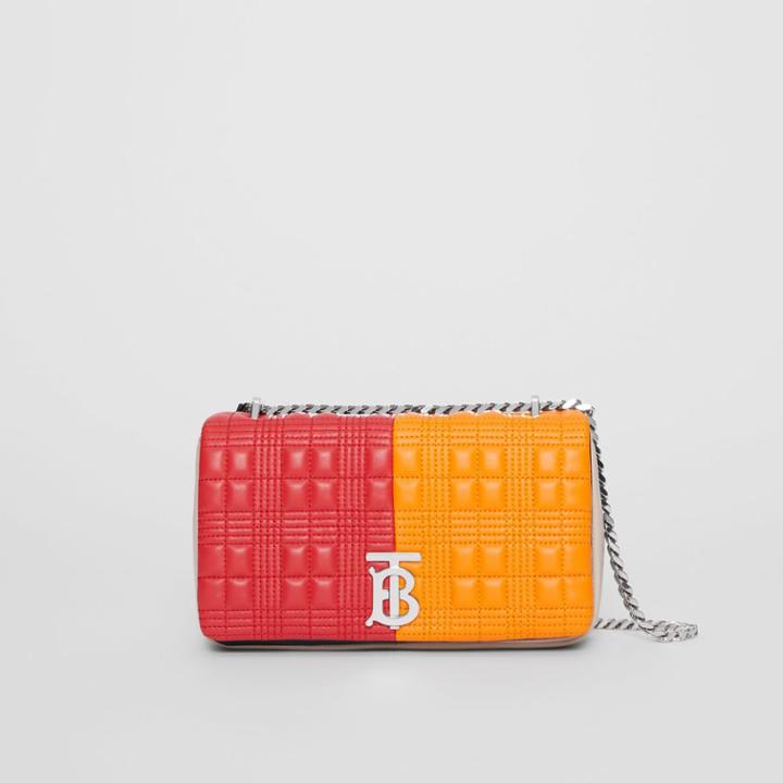 Burberry Burberry Small Quilted Check Colour Block Lambskin Lola Bag, Red