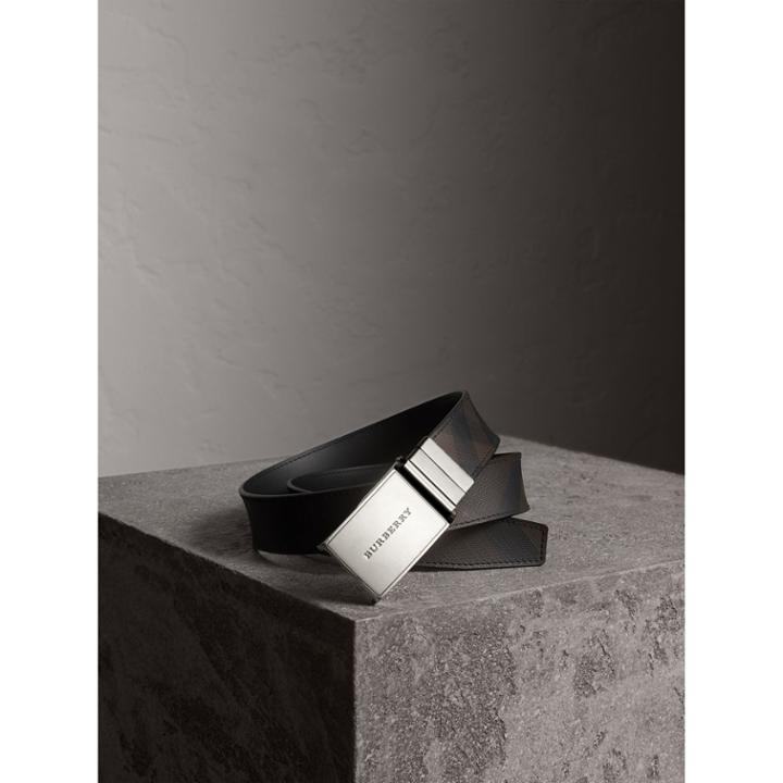 Burberry Burberry Reversible London Check And Leather Belt, Size: 90, Black
