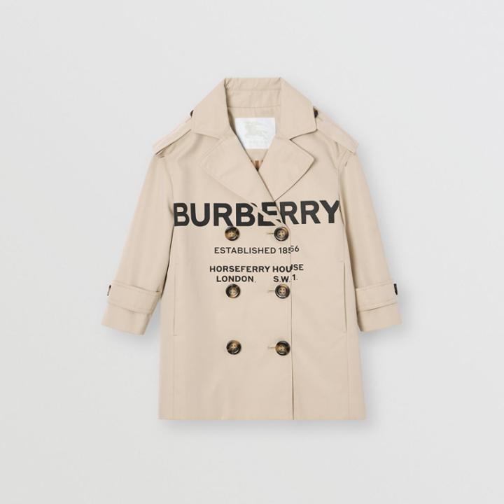 Burberry Burberry Childrens Horseferry Print Cotton Gabardine Trench Coat, Size: 10y, Stone