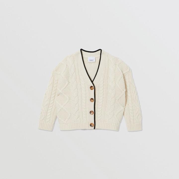Burberry Burberry Childrens Logo Panel Cable Knit Wool Cashmere Cardigan, Size: 10y, White