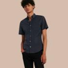 Burberry Burberry Short-sleeved Stretch Cotton Poplin Shirt, Size: M, Blue