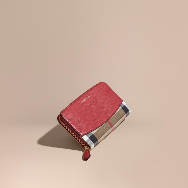 Burberry Burberry House Check And Leather Ziparound Wallet, Red