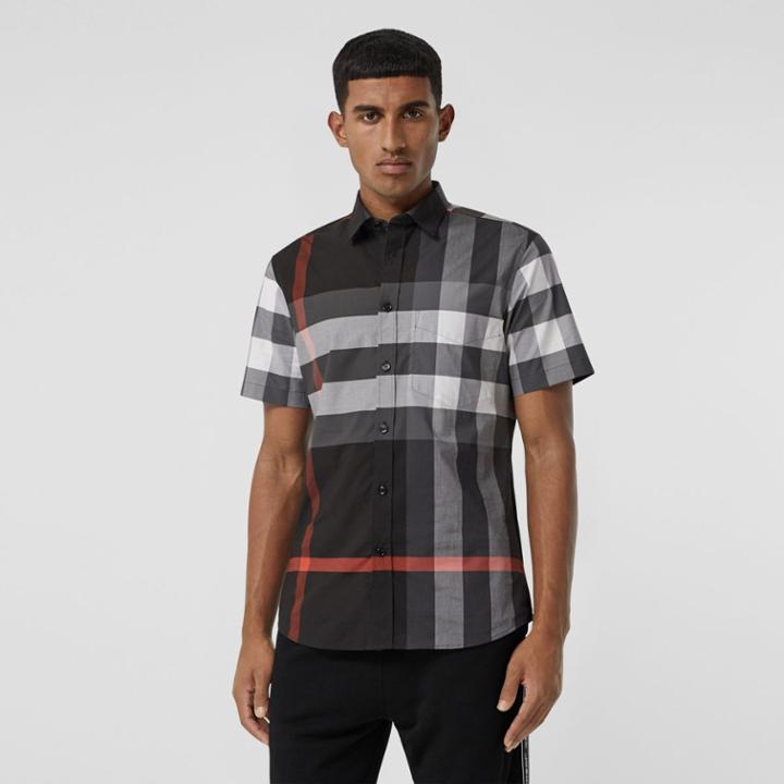 Burberry Burberry Short-sleeve Check Stretch Cotton Poplin Shirt, Size: M