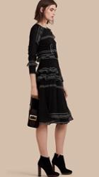 Burberry Silk Crepon Topstitch Detail Dress