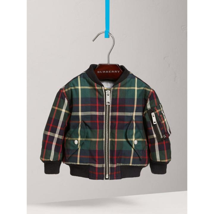 Burberry Burberry Tartan Padded Cotton Gabardine Bomber Jacket, Size: 2y, Green