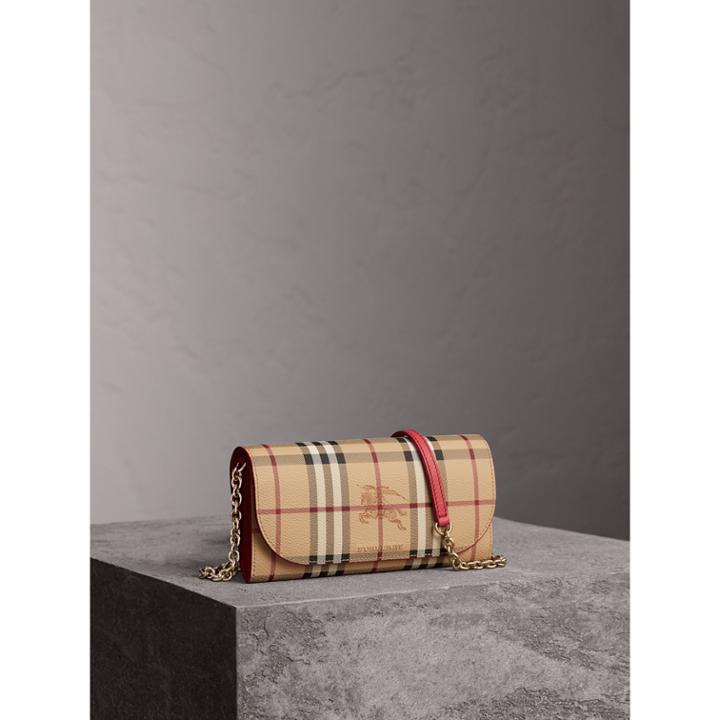 Burberry Burberry Leather Trim Haymarket Check Wallet With Chain, Red