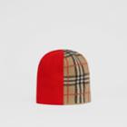 Burberry Burberry Childrens Colour Block Check Merino Wool Jacquard Beanie, Size: 4y-6y, Red