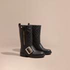 Burberry Burberry Buckle Detail Check Quilted Leather Boots, Size: 38.5, Black