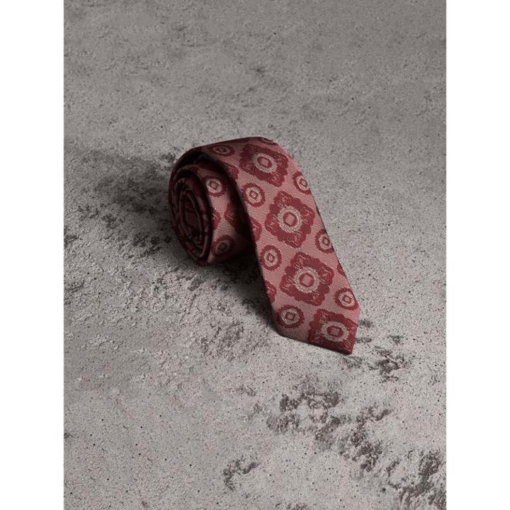 Burberry Burberry Slim Cut Tiled Floral Silk Jacquard Tie, Red