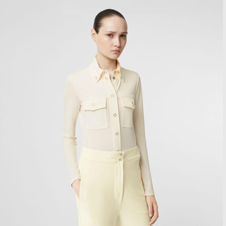 Burberry Burberry Press-stud Detail Jersey Shirt, Size: 04, Off White