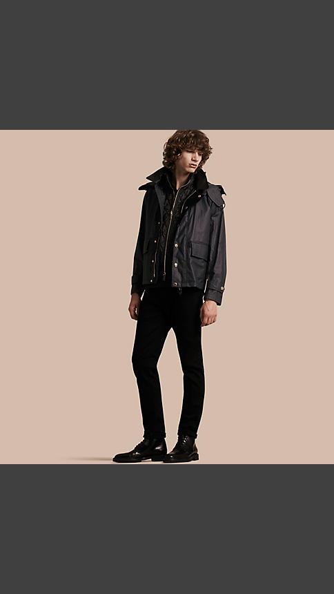Burberry Hooded Waxed Cotton Linen Jacket With Detachable Warmer
