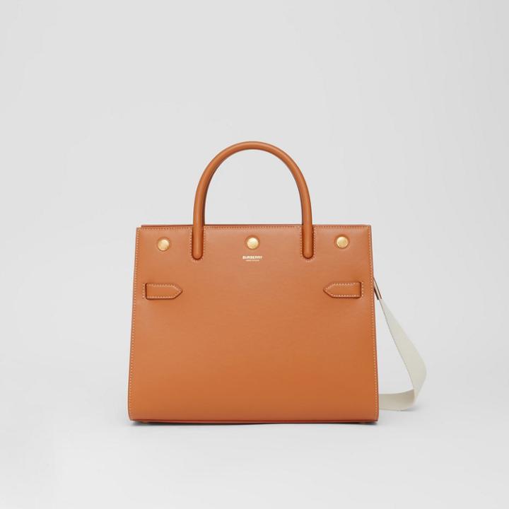 Burberry Burberry Small Leather Two-handle Title Bag, Orange