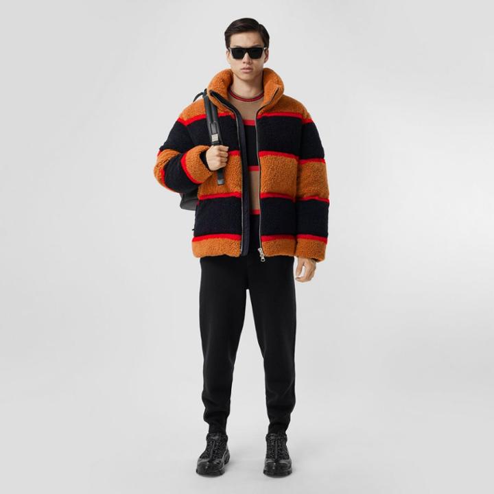 Burberry Burberry Colour Block Fleece Jacquard Puffer Jacket, Size: M, Brown