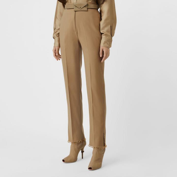 Burberry Burberry Ring Pierced Wool Trousers, Size: 04, Honey