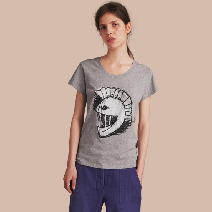 Burberry Burberry Pallas Helmet Motif Cotton T-shirt, Size: Xs, Grey