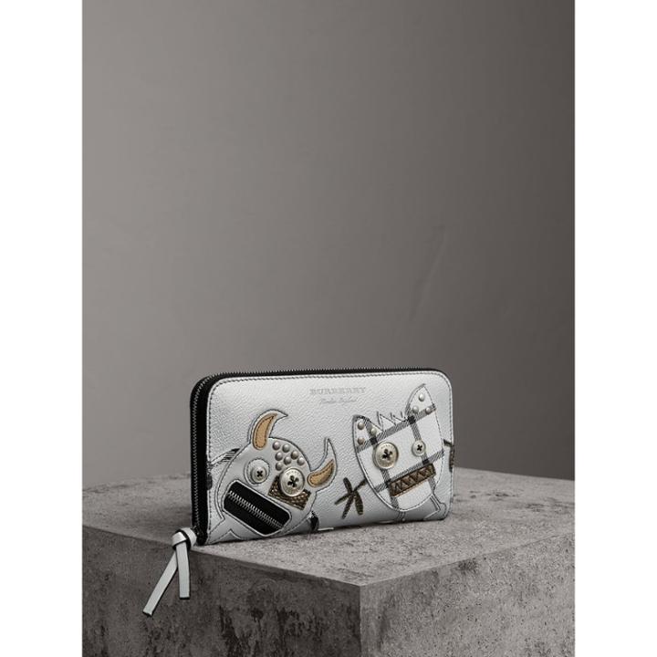 Burberry Burberry Creature Appliqu Metallic Leather Ziparound Wallet
