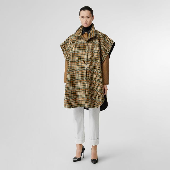 Burberry Burberry D-ring Detail Check Wool Cashmere Cape, Size: M/l, Yellow