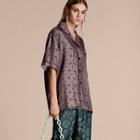 Burberry Short-sleeved Geometric Tile Print Silk Pyjama-style Shirt