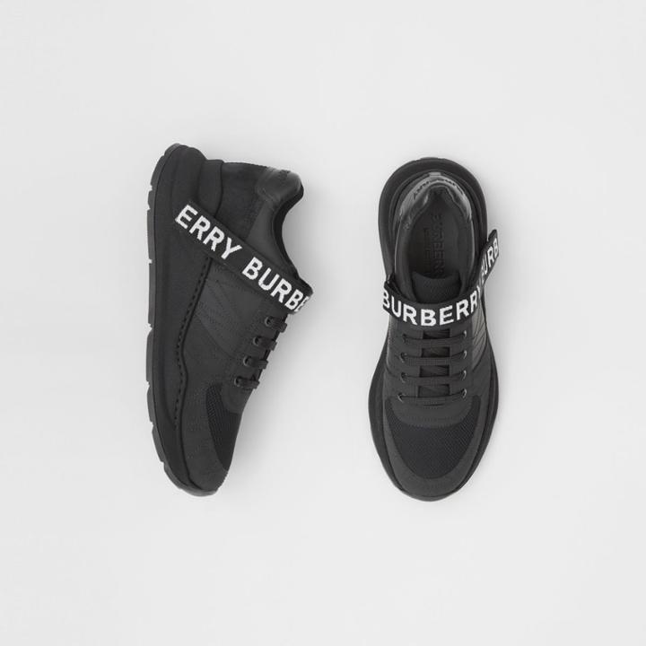 Burberry Burberry Logo Detail Leather, Nubuck And Mesh Sneakers, Size: 42, Black