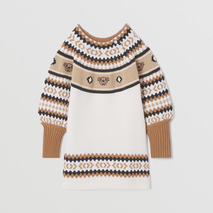 Burberry Burberry Childrens Puff-sleeve Fair Isle Wool Cashmere Dress, Size: 10y