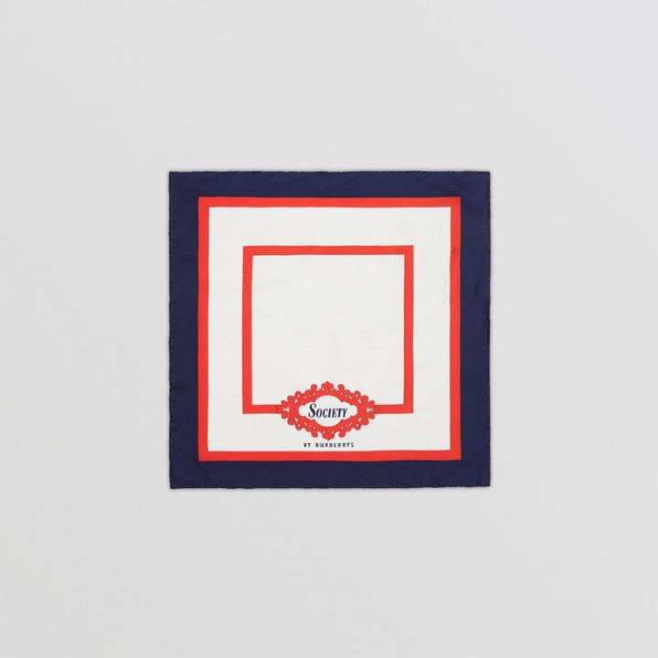 Burberry Burberry Reissued Archive Society Print Silk Small Square Scarf, Blue