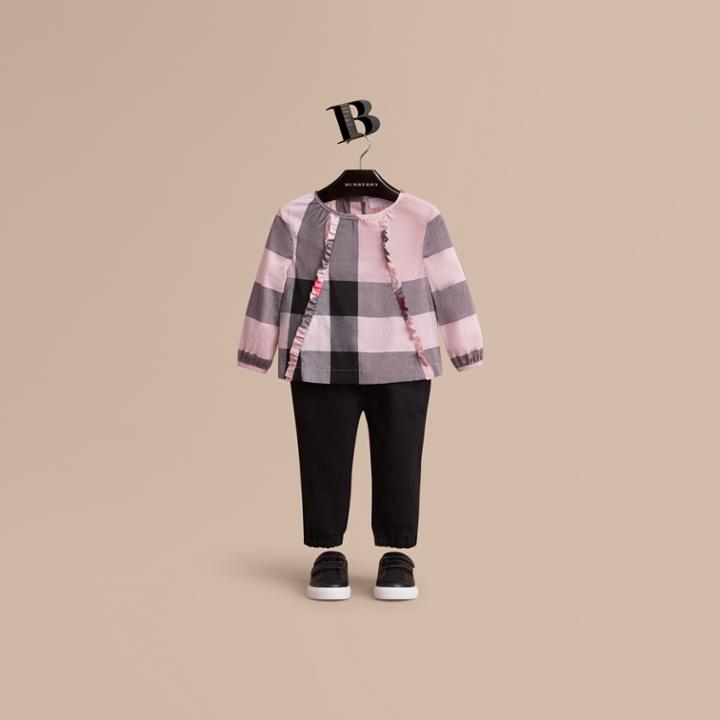 Burberry Burberry Ruffle Detail Check Cotton Top, Size: 3y, Pink