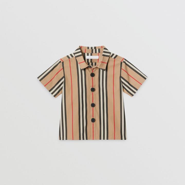 Burberry Burberry Childrens Short-sleeve Icon Stripe Cotton Shirt, Size: 12m, Beige