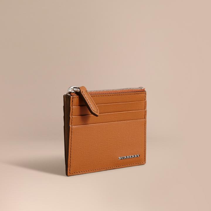 Burberry Burberry London Leather Zip-top Card Case, Brown