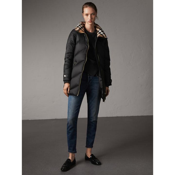 Burberry Burberry Chevron-quilted Down-filled Coat, Size: M, Black