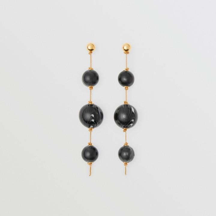 Burberry Burberry Marbled Resin Gold-plated Drop Earrings, Black