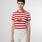 Burberry Burberry Crest Appliqu Striped Cotton T-shirt, Red