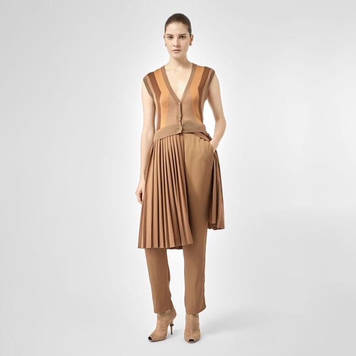 Burberry Burberry Satin Stripe Crepe Tailored Trousers, Size: 04, Brown