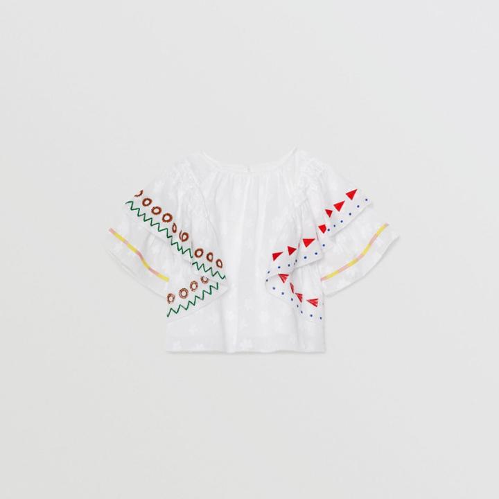 Burberry Burberry Childrens Ruffle Detail Embroidered Fil Coup Cotton Top, Size: 14y, White