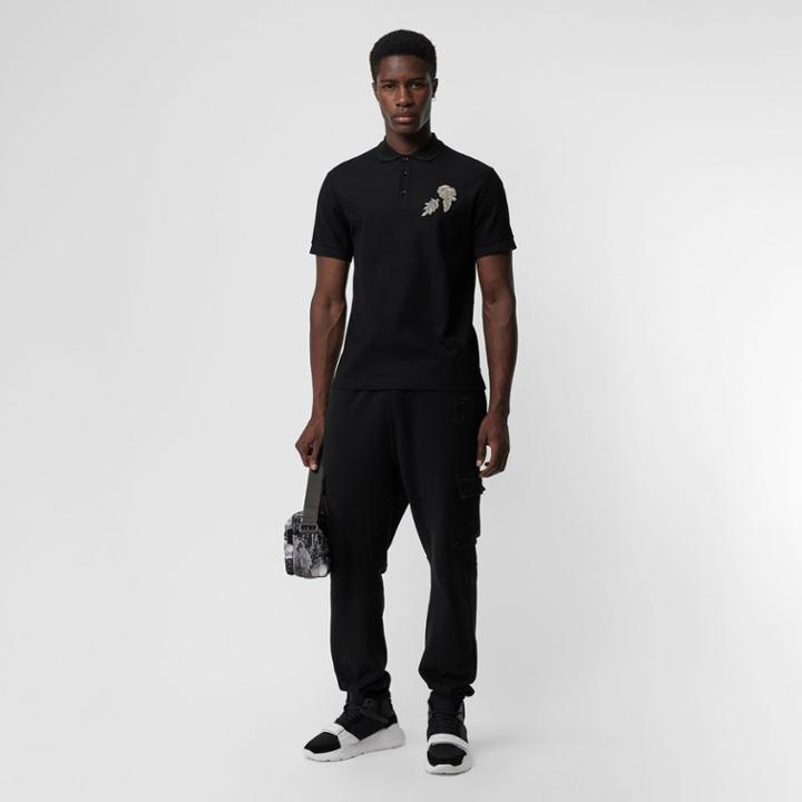 Burberry Burberry Bullion Floral Cotton Piqu Polo Shirt, Black