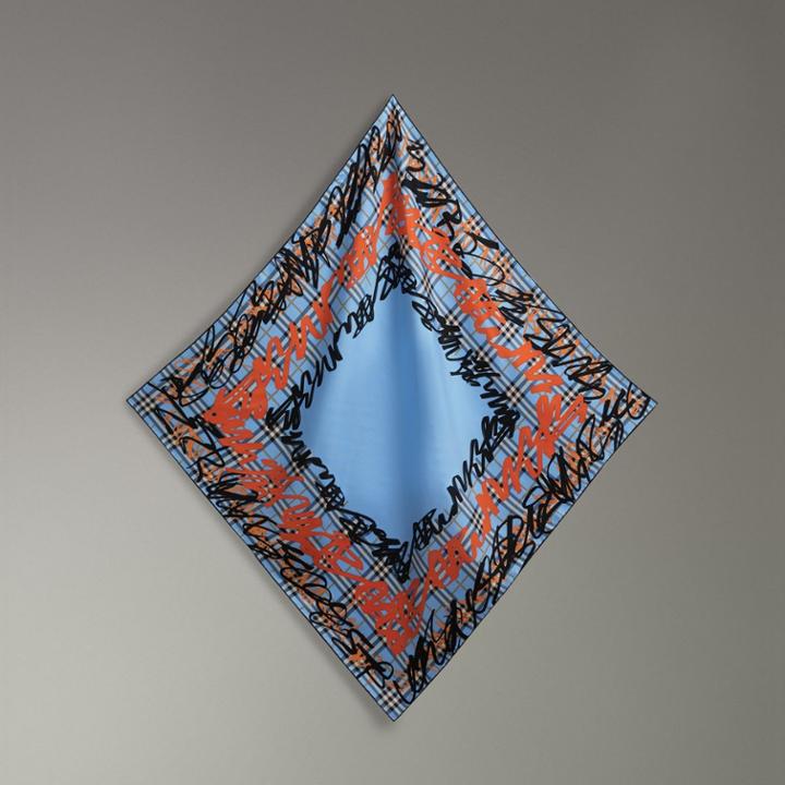 Burberry Burberry Scribble Check Silk Square Scarf, Blue