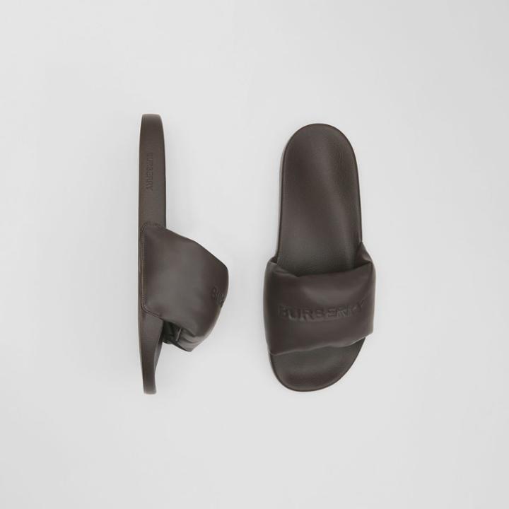 Burberry Burberry Embossed Logo Leather Padded Slides, Size: 39