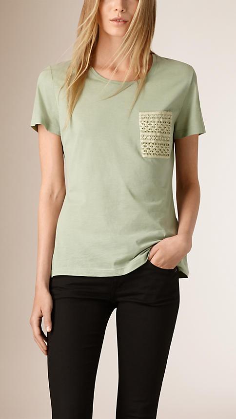 Burberry Prorsum Lace Pocket Cotton T-shirt