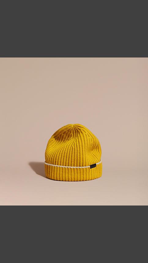 Burberry Ribbed Cashmere Beanie With Border Detail