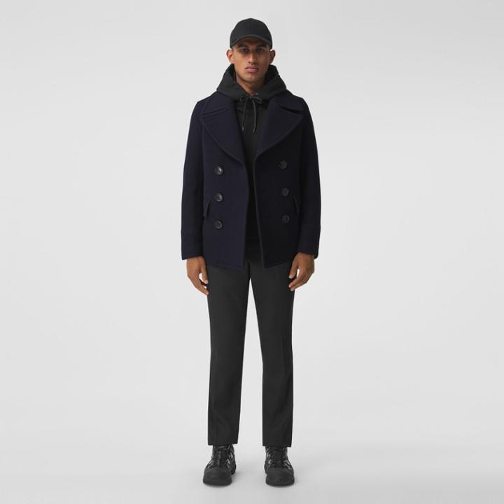 Burberry Burberry Wool Blend Pea Coat, Size: 40, Blue