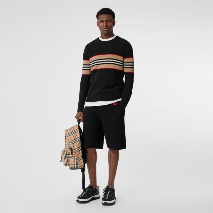 Burberry Burberry Icon Stripe Detail Cashmere Sweater, Black