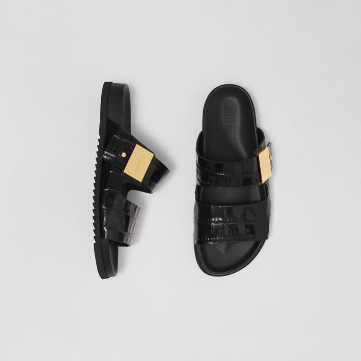 Burberry Burberry Logo Detail Embossed Leather Sandals, Size: 35