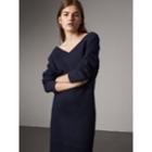 Burberry Burberry Cotton Blend V-neck Sweater Dress, Size: M, Blue