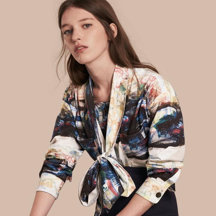 Burberry Burberry Reclining Figure: Bunched Print Cotton Shirt With Neck Tie, Size: 02, White