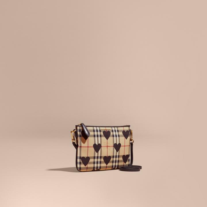 Burberry Burberry Heart Print Check And Leather Clutch Bag, Black