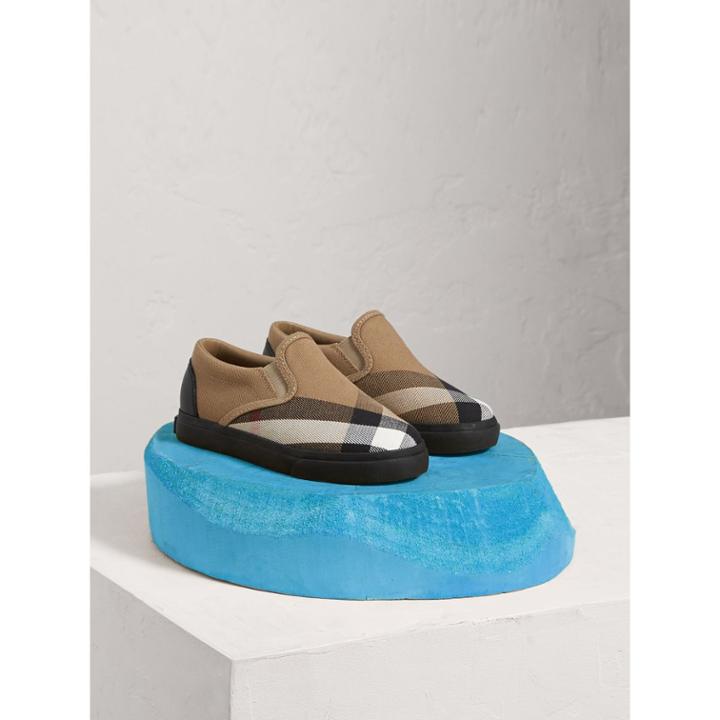 Burberry Burberry House Check And Leather Slip-on Trainers, Size: 33