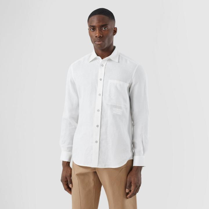 Burberry Burberry Embroidered Logo Linen Shirt, Size: Xxs, White